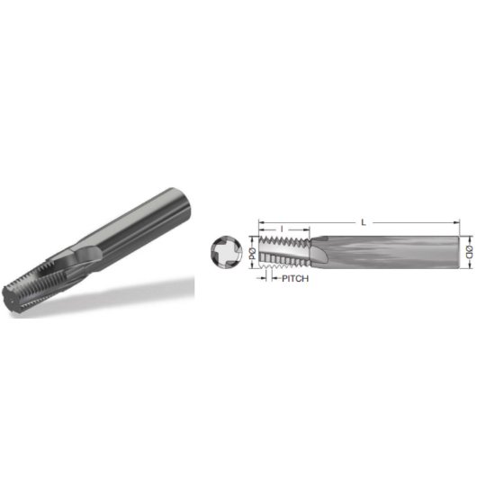 Picture of Advent Tool M121.7538-1CSF3BH Carbide Thread Mill 1.75mm Metric 0.370 Cutter Diameter Cylindrical 0.3750 Shank